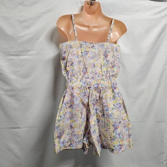 Levi's Spaghetti Strap Floral Romper Women Size l Side Pockets - Picture 5 of 11